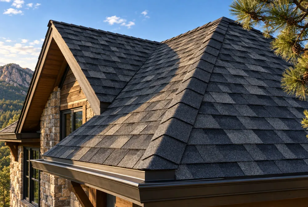 A strong new shingle roof on a Colorado home